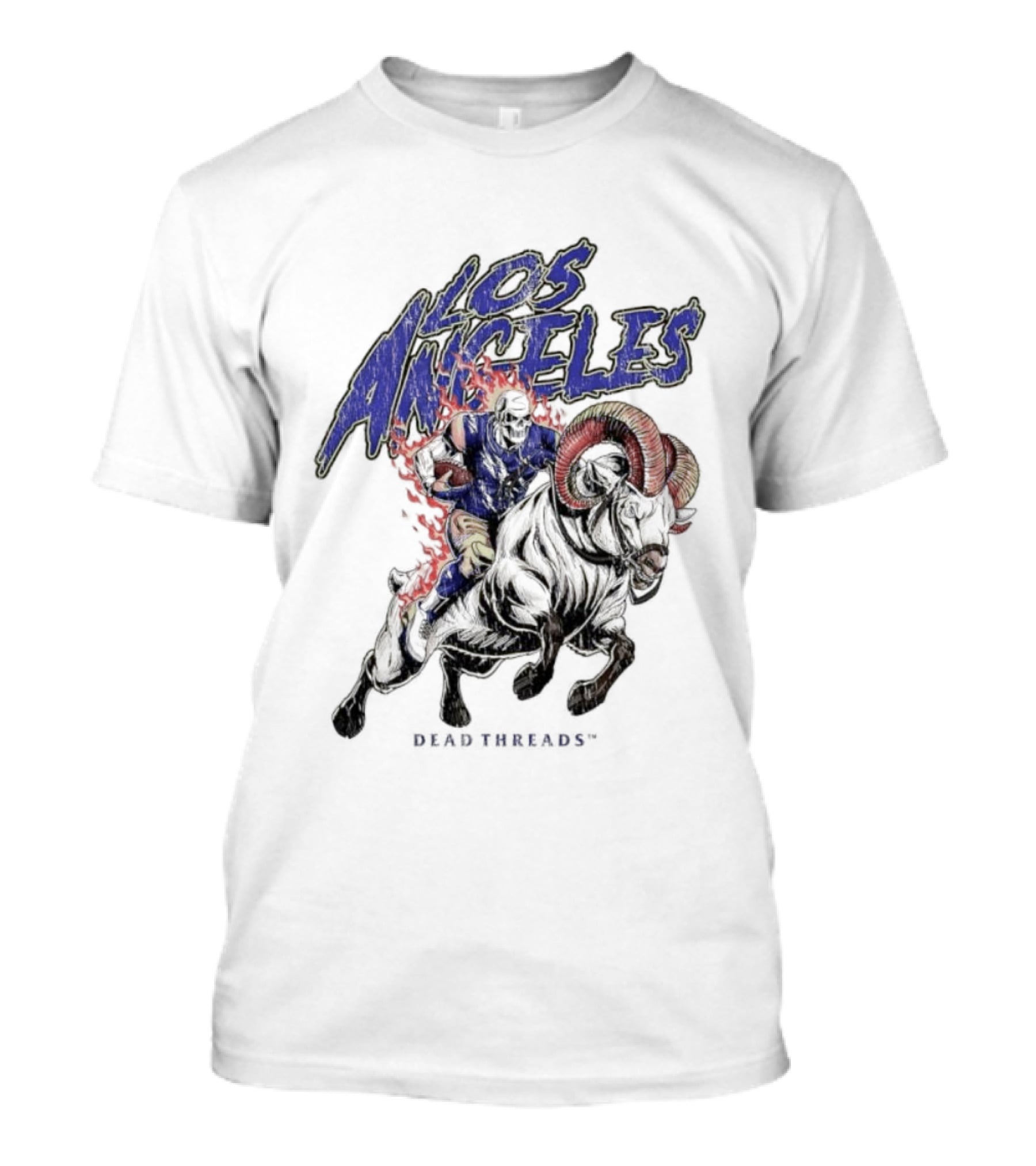 Los Angeles Rams Dead Threads Skull Face Riding Ram Mascot T-Shirt