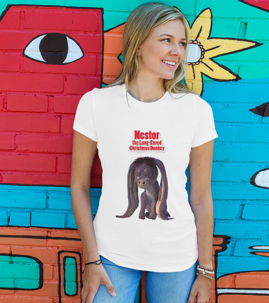 Nestor The Long Eared Christmas Donkey Character Illustration T-Shirt