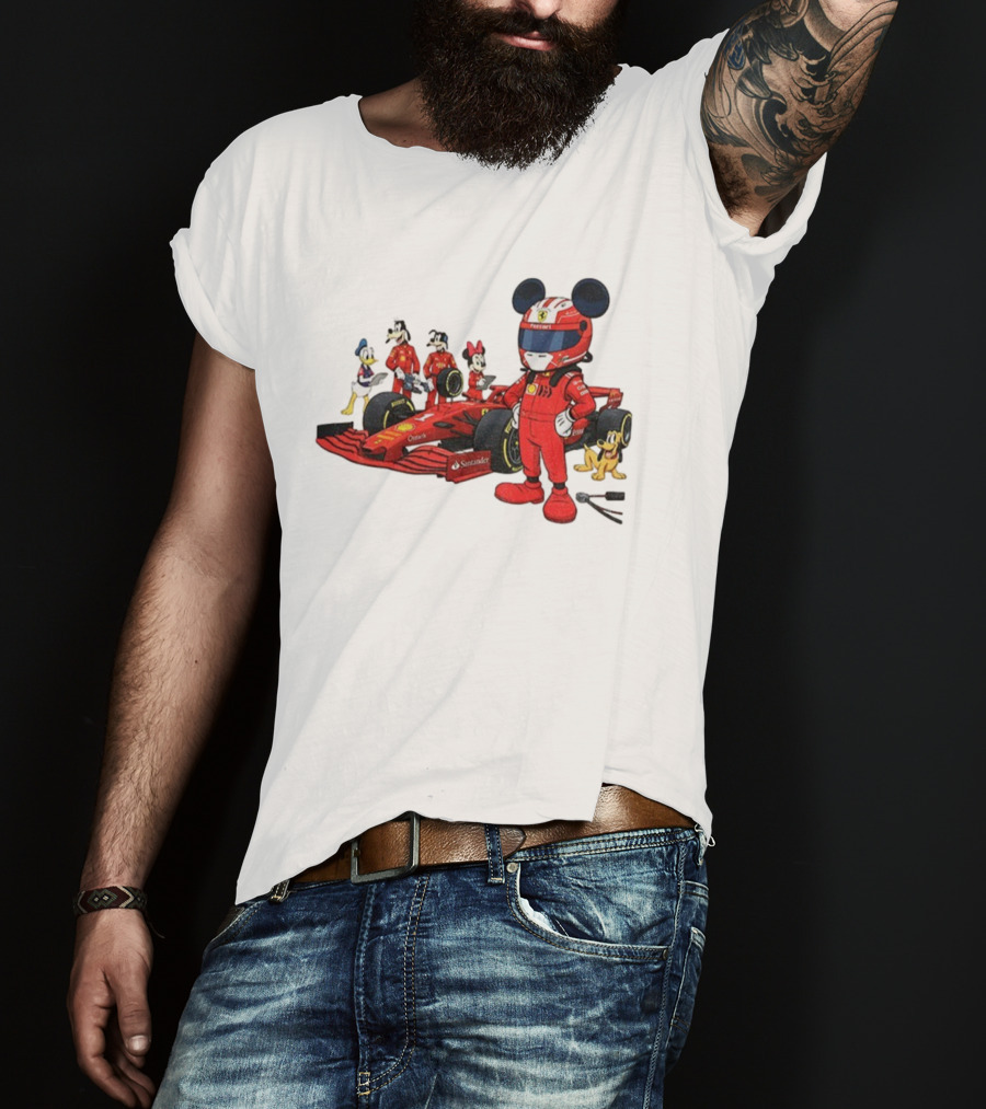 Ferrari Racing Disney Mickey Minnie Donald Goofy Pluto F1 Christmas T-Shirt