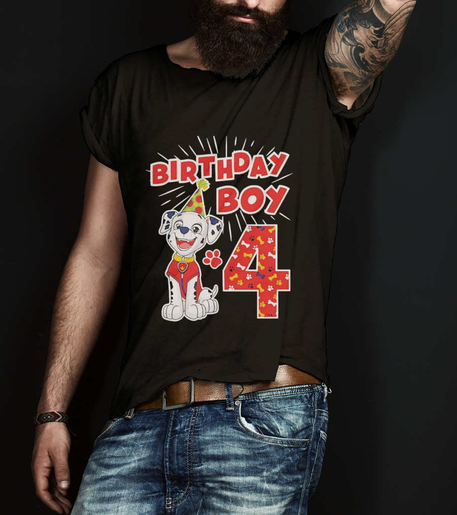 4th Birthday Boy Celebration With Cute Pup And Party Hat T-Shirt