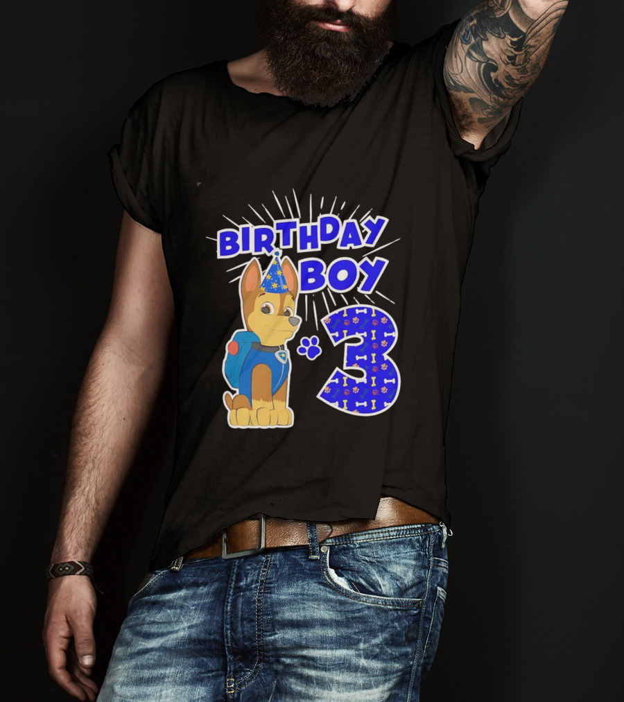 Birthday Boy Cute Police Pup Dog 3rd Party Theme T-Shirt
