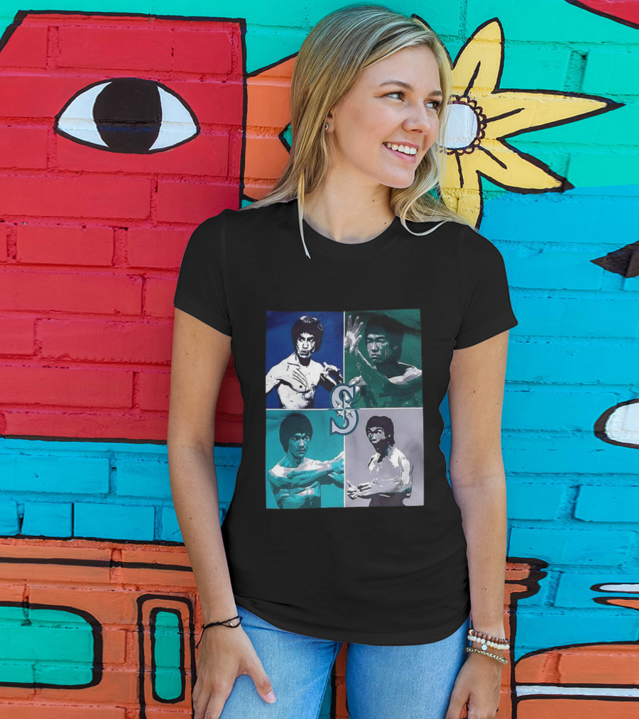 Bruce Lee Seattle Mariners SC Star Emblem Four Pop Art Portraits T-Shirt