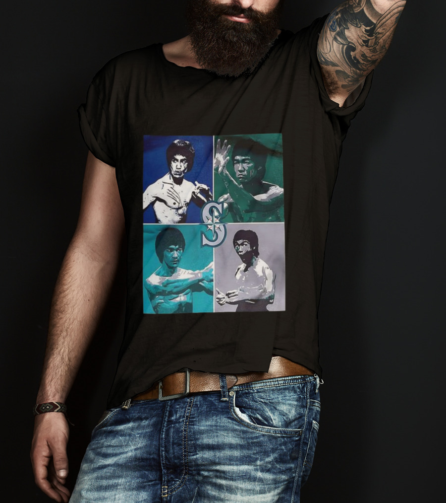 Bruce Lee Seattle Mariners SC Star Emblem Four Pop Art Portraits T-Shirt