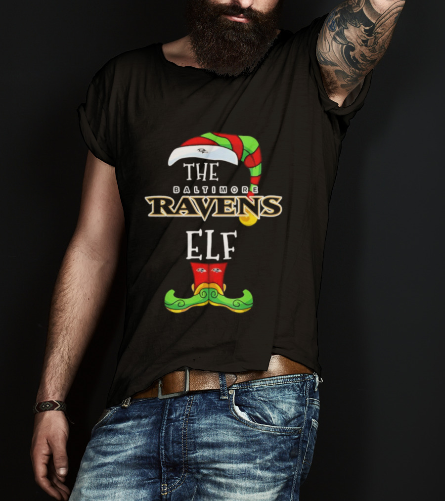 Baltimore Ravens Christmas Elf Hat Festive Sports Theme T-Shirt