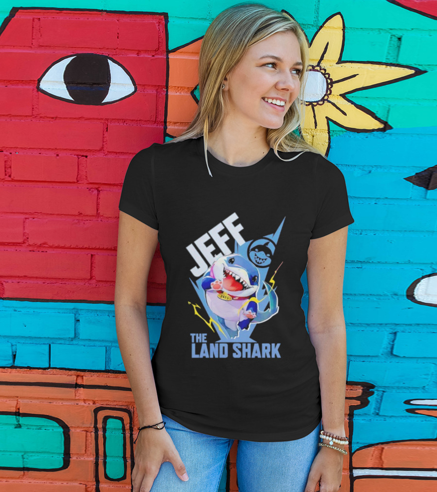 Jeff The Landshark Fun Colorful Cartoon Character With Lightning Bolt T-Shirt