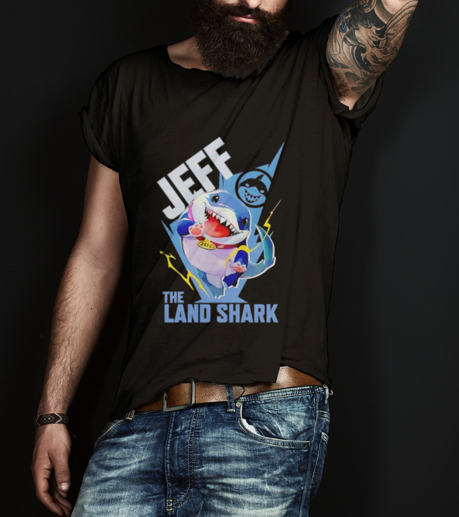 Jeff The Landshark Fun Colorful Cartoon Character With Lightning Bolt T-Shirt