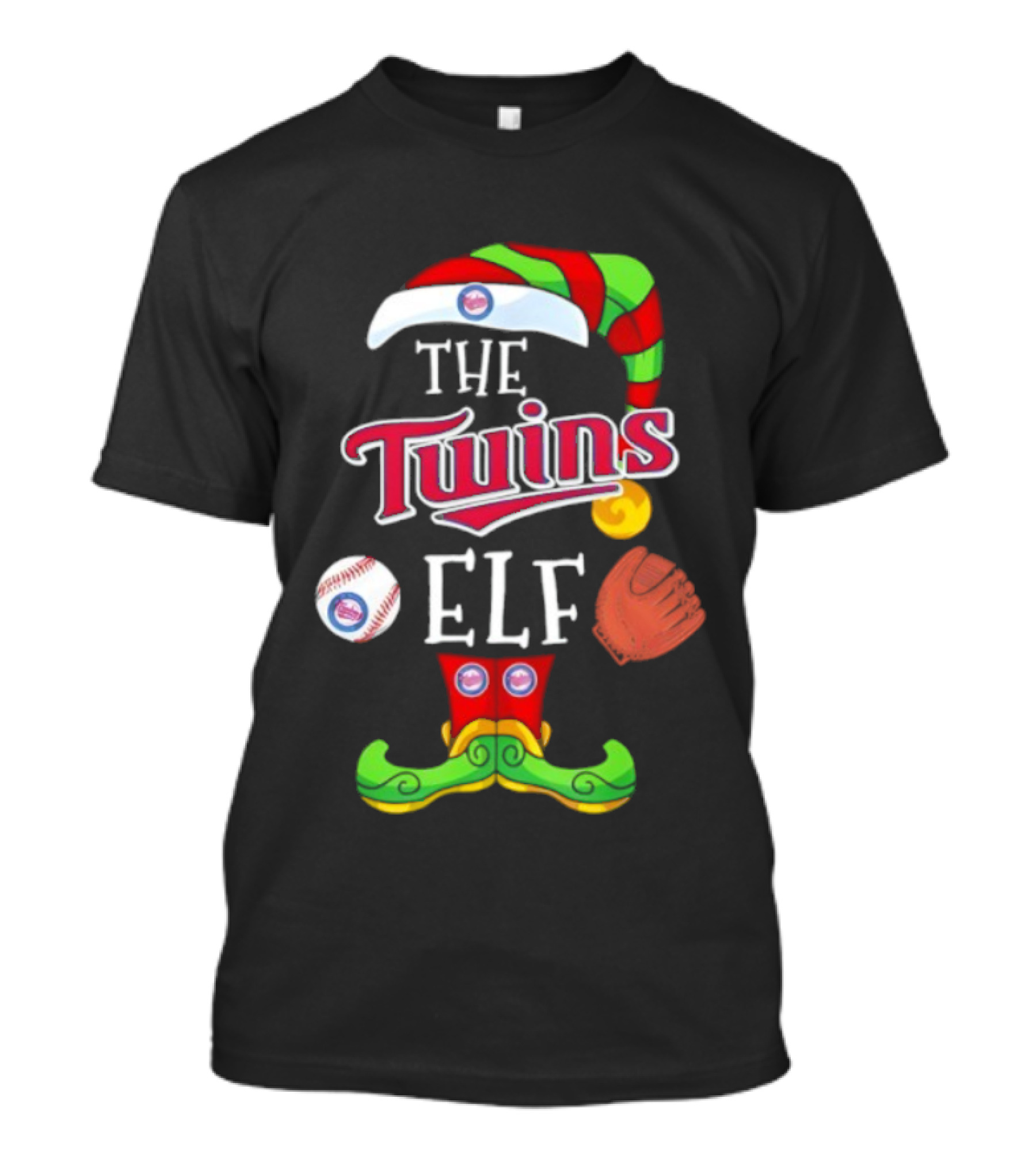 The Twins ELF Holiday Baseball Theme Hat And Glove T-Shirt
