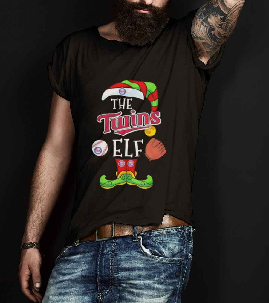 The Twins ELF Holiday Baseball Theme Hat And Glove T-Shirt