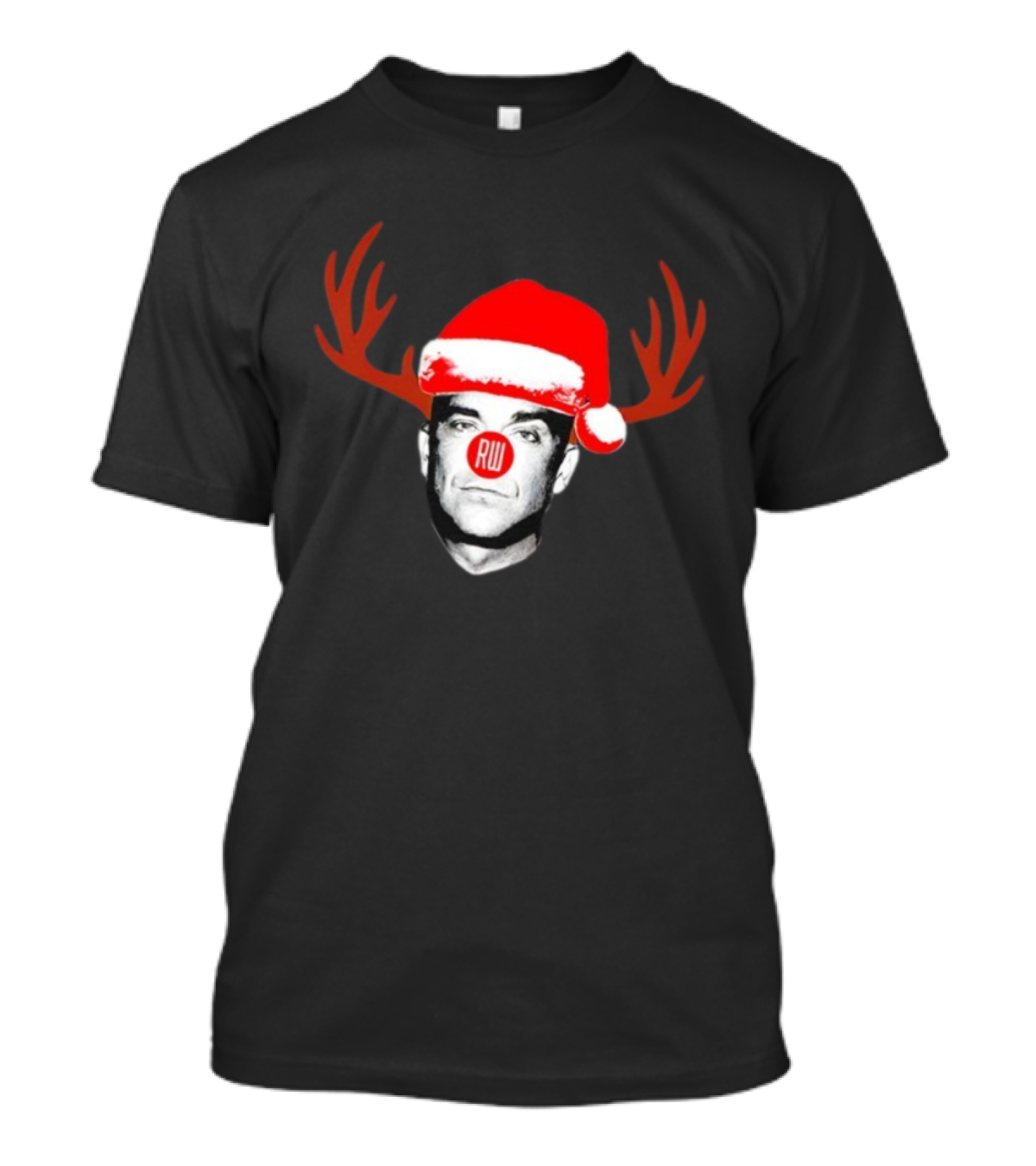 Rudolph Robbie Reindeer Santa Hat RW Nose Antlers Holiday T-Shirt