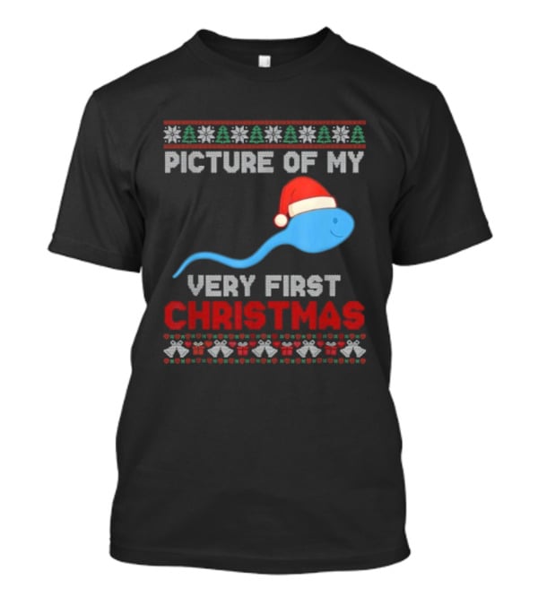 Picture Of My Very First Christmas Joke Funny Xmas Santa Hat Sperm T-Shirt
