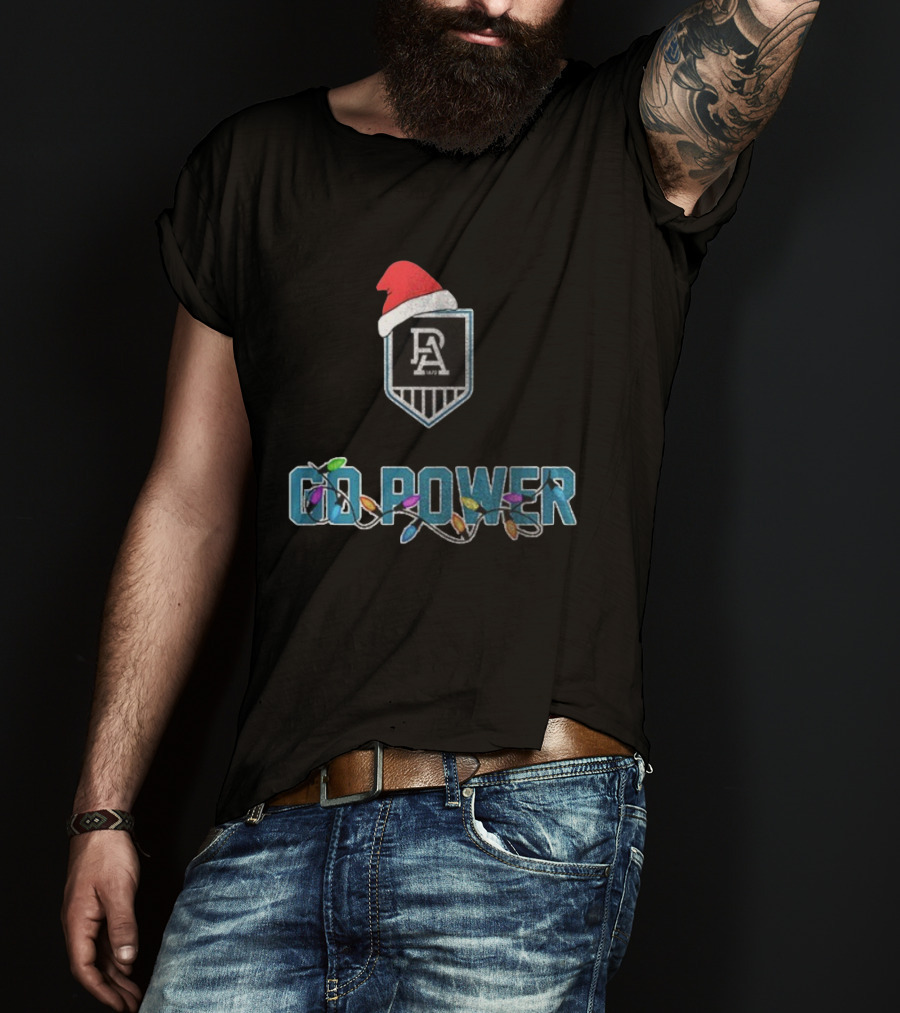 Port Adelaide Santa Hat Christmas Lights Go Power Players T-Shirt