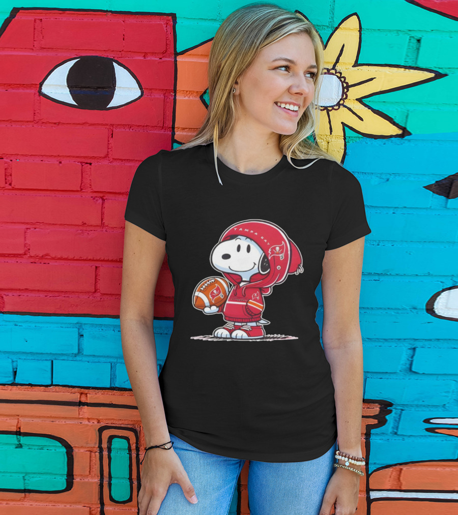 Snoopy Tampa Bay Buccaneers Football Outfit With Helmet And Ball Peanuts NFL Fan T-Shirt