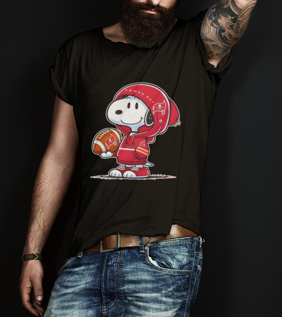 Snoopy Tampa Bay Buccaneers Football Outfit With Helmet And Ball Peanuts NFL Fan T-Shirt