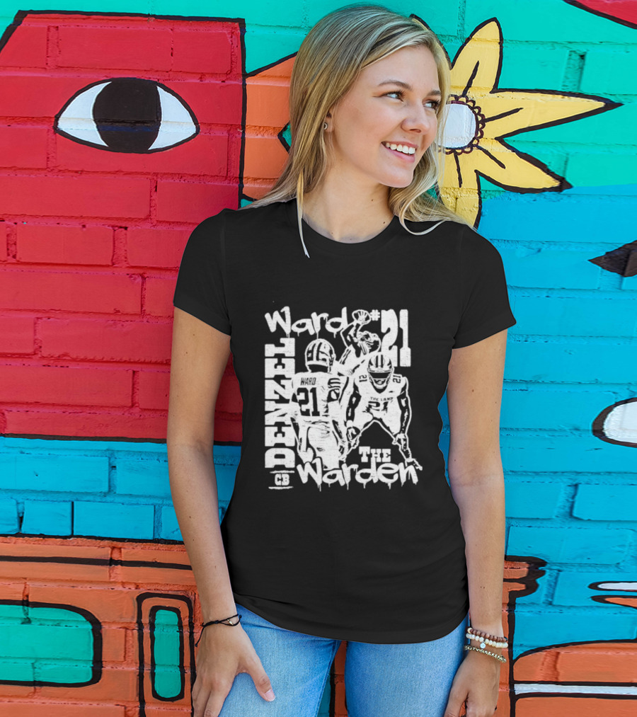Denzel Ward 21 The Warden Graffiti Collage T-Shirt
