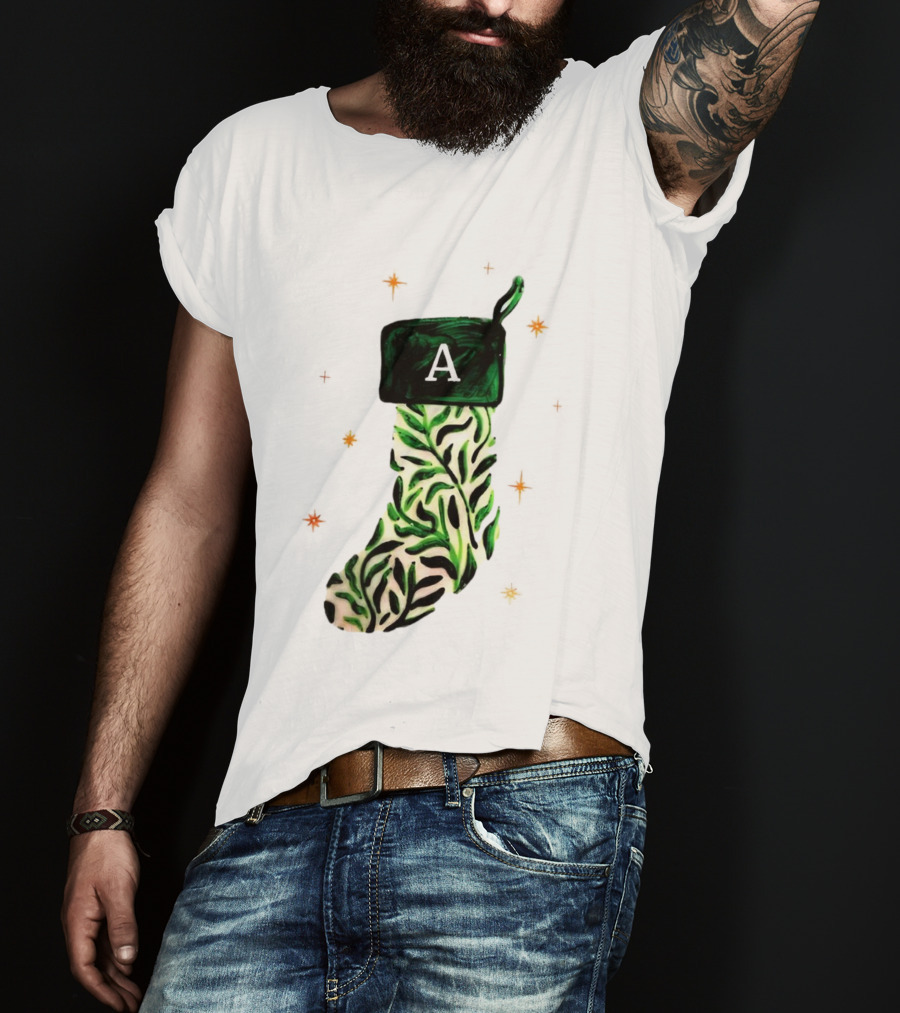 A Stocking Christmas Personalized A Monogram Leaf Pattern Holiday T-Shirt