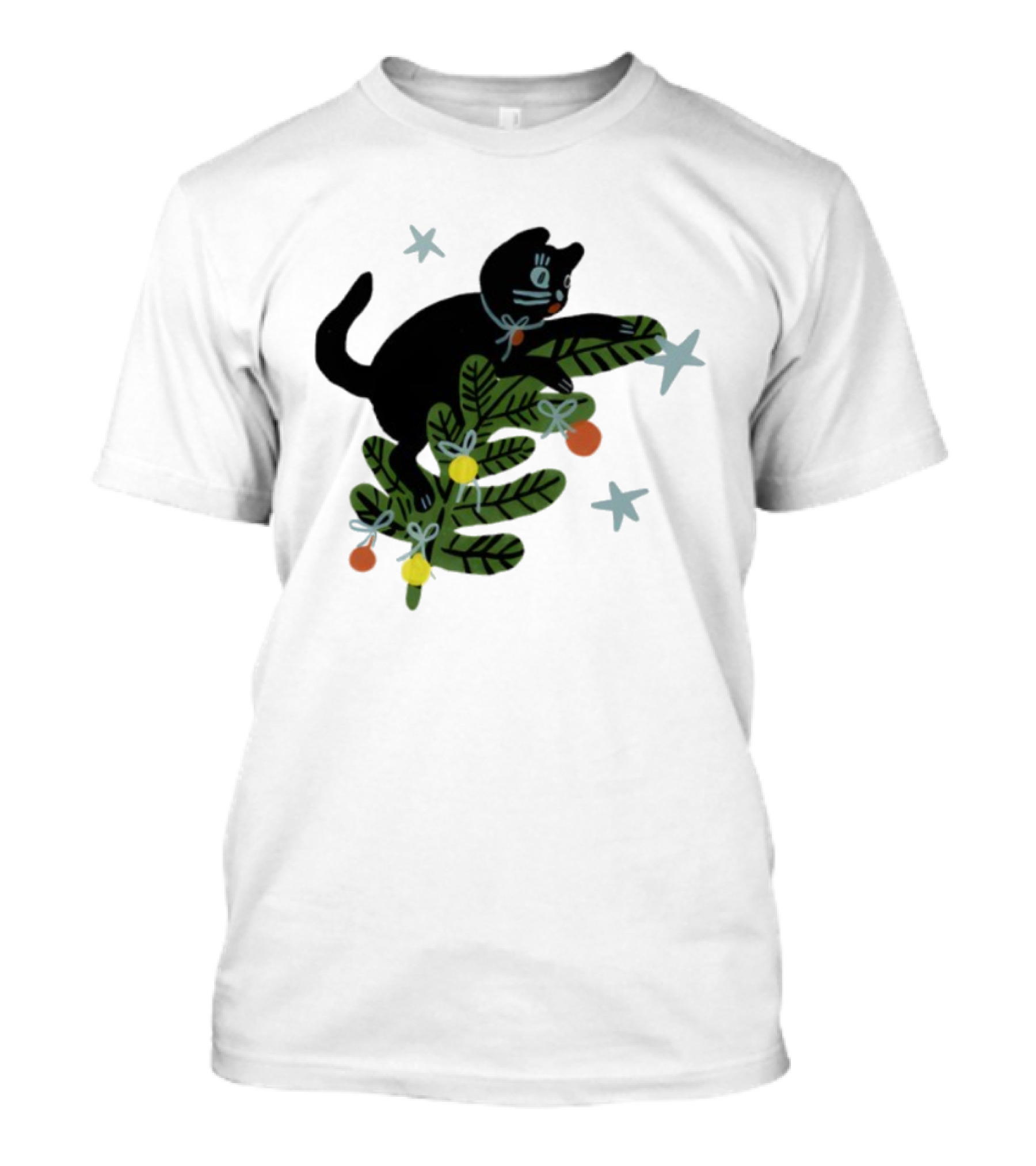 Christmas Tree Cat With Stars Yarrow Goods T-Shirt