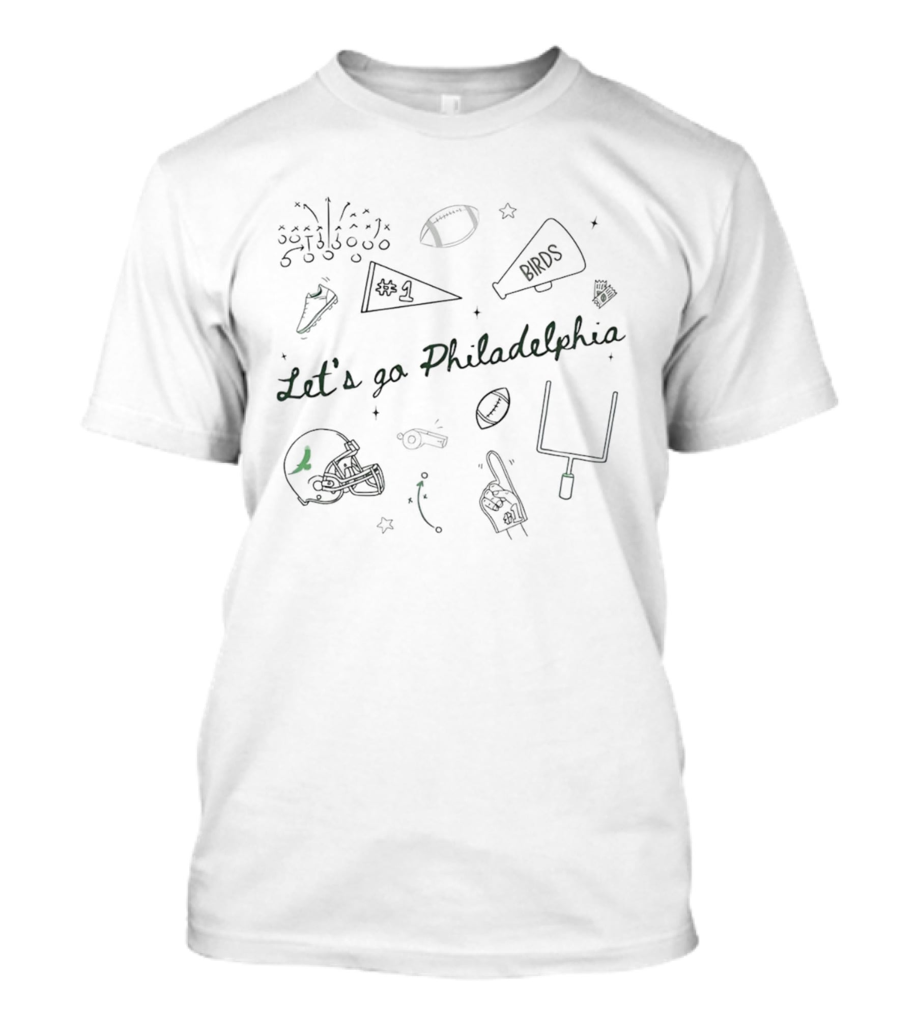 Let's Go Philadelphia Football Birds With Helmet And #1 Fan Elements T-Shirt