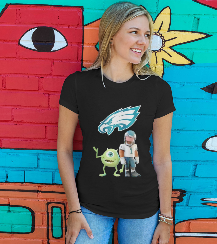 Philadelphia Eagles NFL Mike Wazowski Collaboration Football Fan Gear T-Shirt
