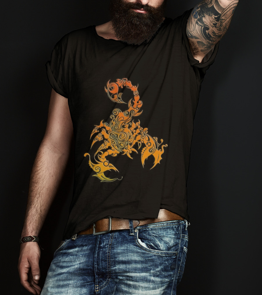 Scorpion Fiery Spirit Swirl Motif T-Shirt
