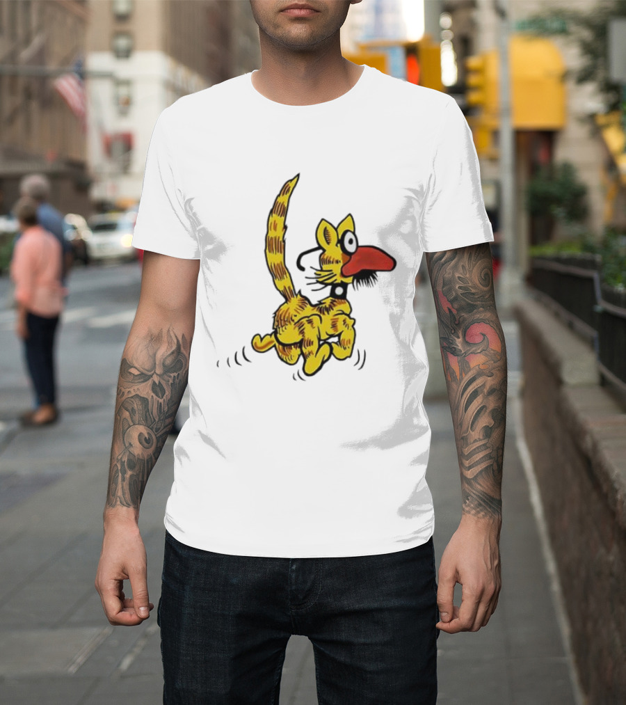 Don Martin Cartoon Yellow Cat With Red Nose Retro Humor Classic Comic Style T-Shirt
