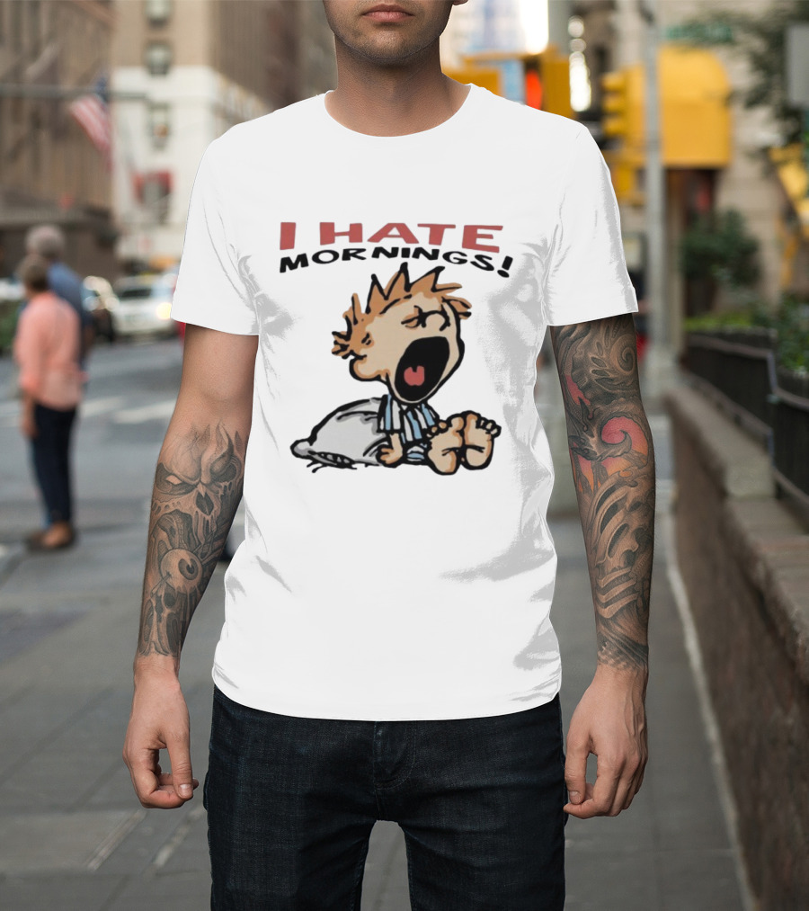 I Hate Mornings Cartoon Vintage Comic Style Pajamas Pillow T-Shirt