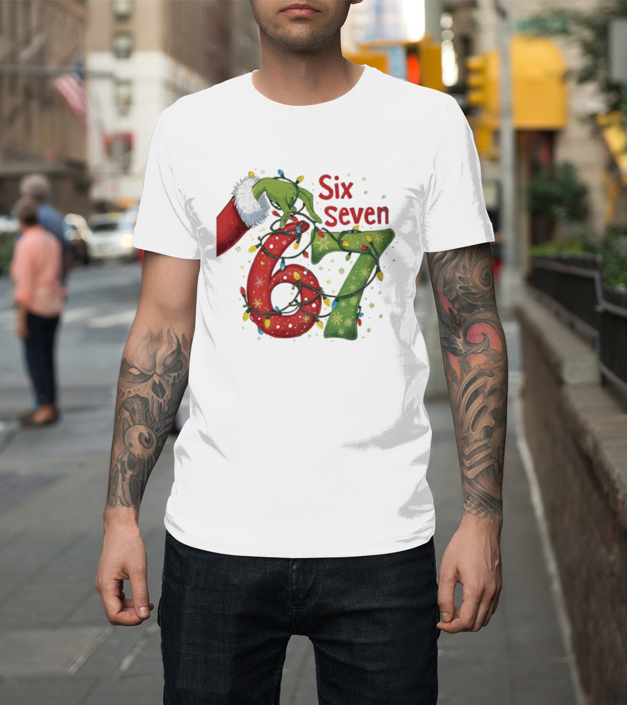 Merry Christmas 2025 Grinch Hand Six Seven Holiday Lights T-Shirt