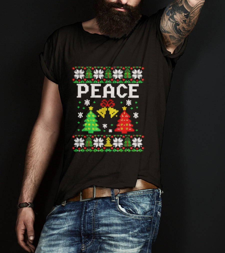 Peace Christmas Trees Snowflakes Matching Ugly Sweater T-Shirt