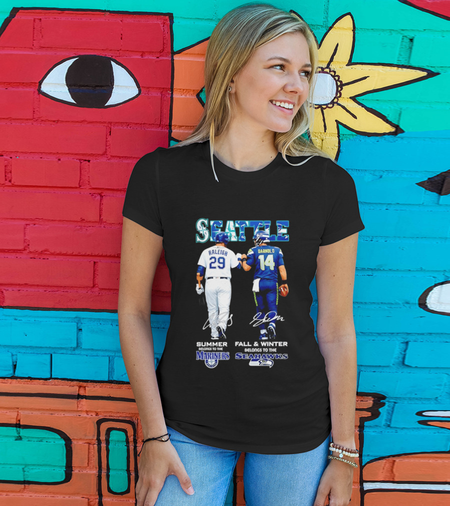 Seattle Cal Raleigh Mariners And Darnold Seahawks Fist Bump Summer Winter T-Shirt