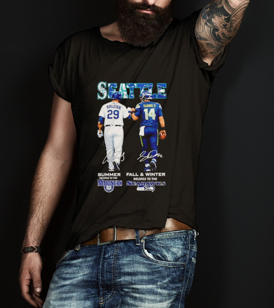 Seattle Cal Raleigh Mariners And Darnold Seahawks Fist Bump Summer Winter T-Shirt