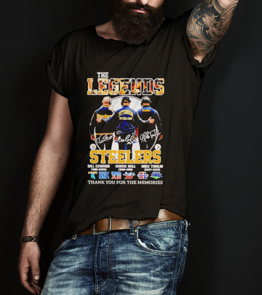 Pittsburgh Steelers Legends Bill Cowher Chuck Noll Mike Tomlin Thank You For The Memories T-Shirt
