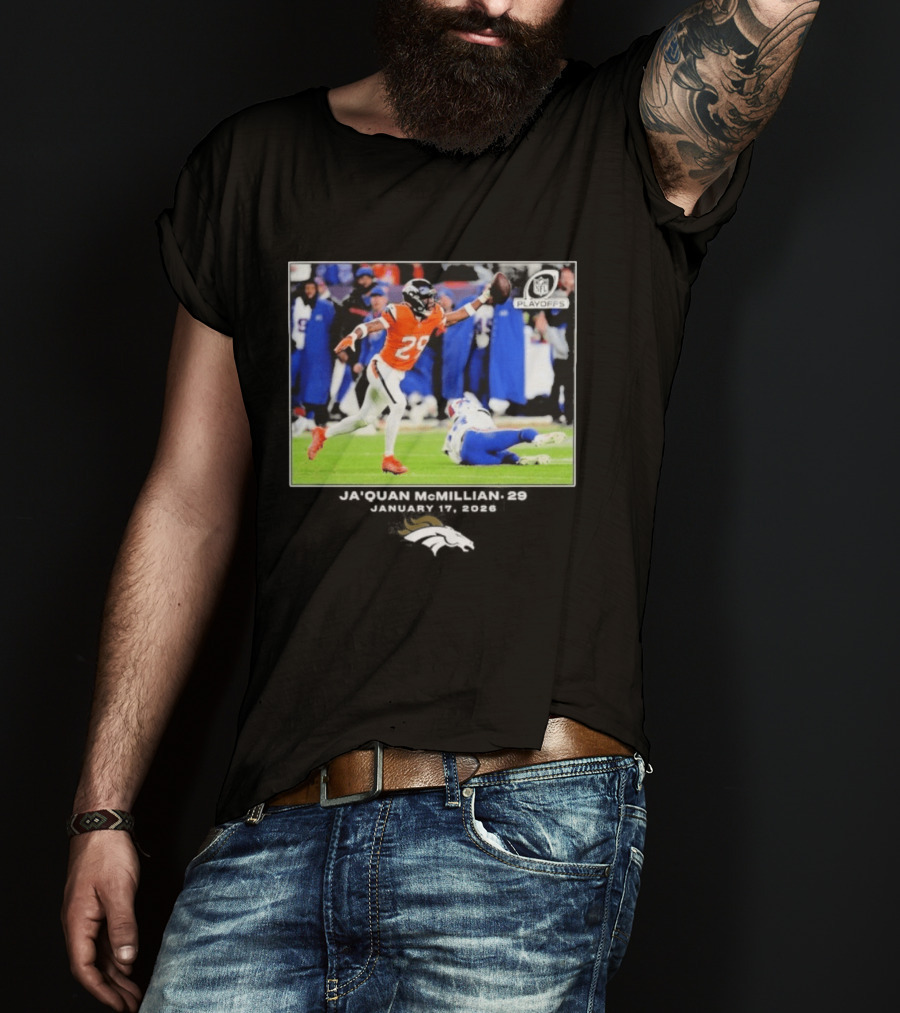 Denver Broncos Playoffs Ja'Quan McMillian 29 Action T-Shirt