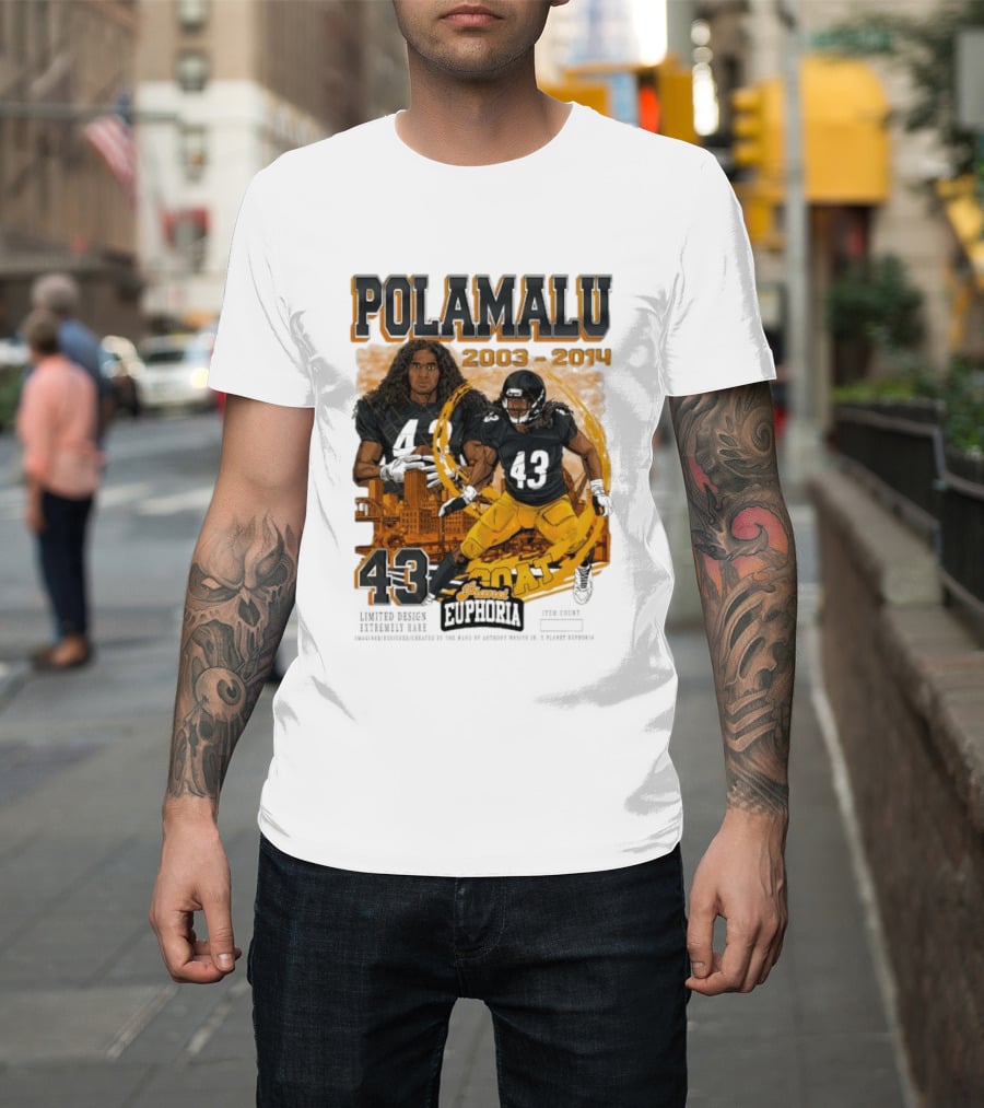 Polamalu 43 Planet Euphoria 2003 2014 GOAT Steelers T-Shirt