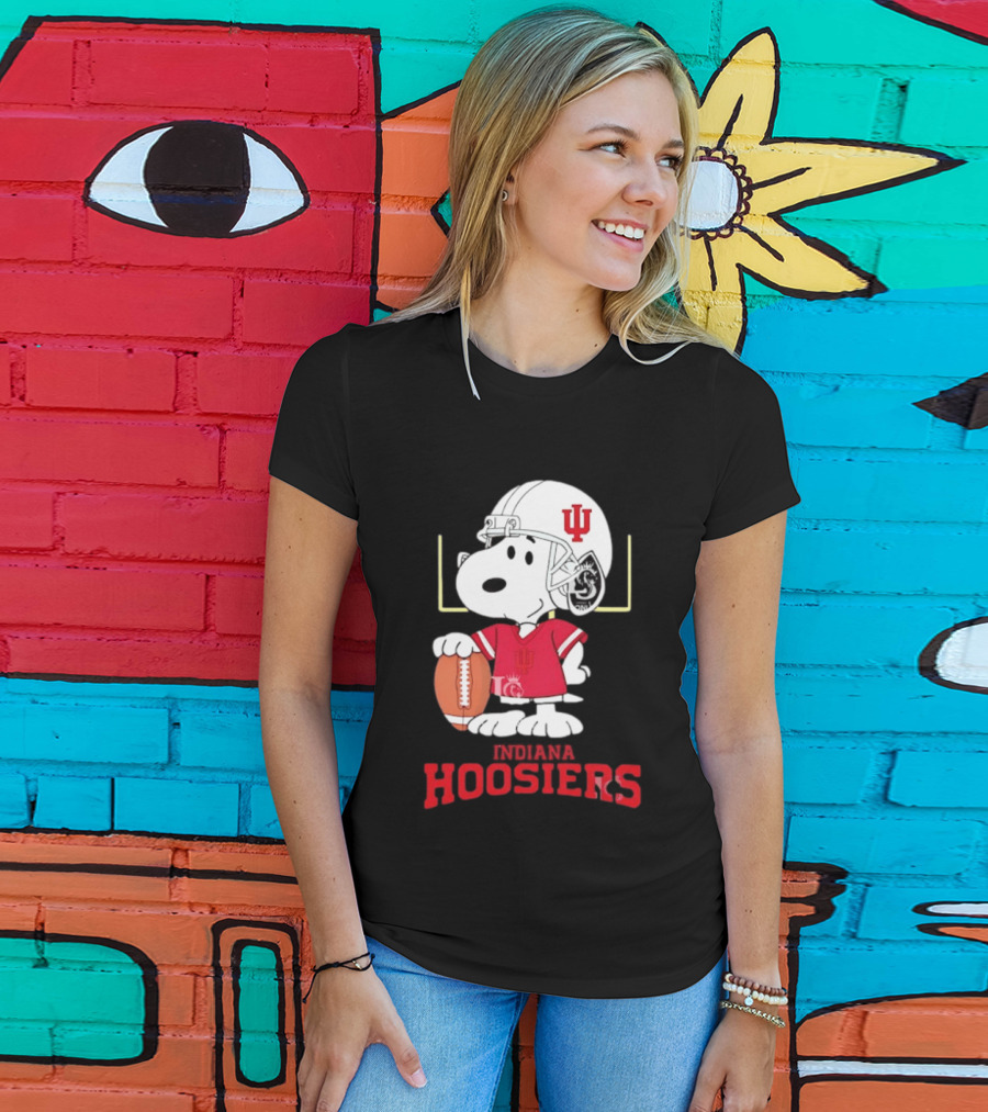 Snoopy Indiana Hoosiers Football Helmet Jersey Football Field T-Shirt
