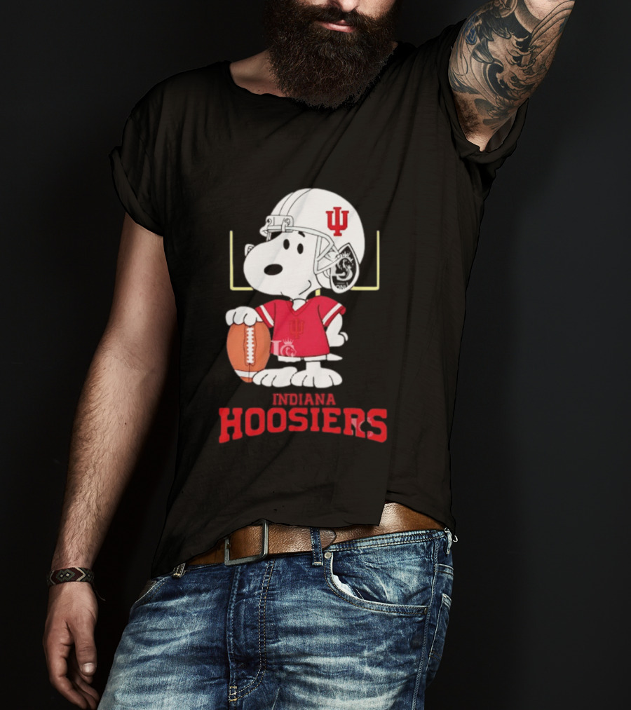 Snoopy Indiana Hoosiers Football Helmet Jersey Football Field T-Shirt