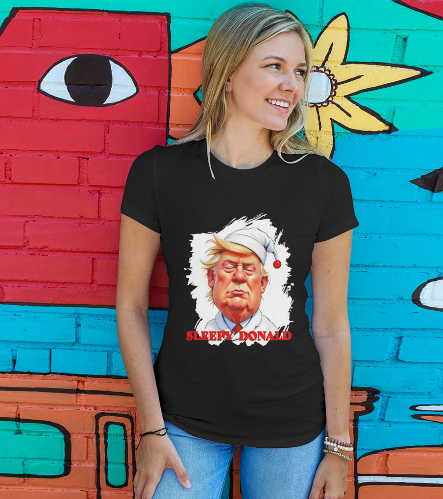 Sleepy Donald Trump In Pajama And Nightcap Cartoon T-Shirt