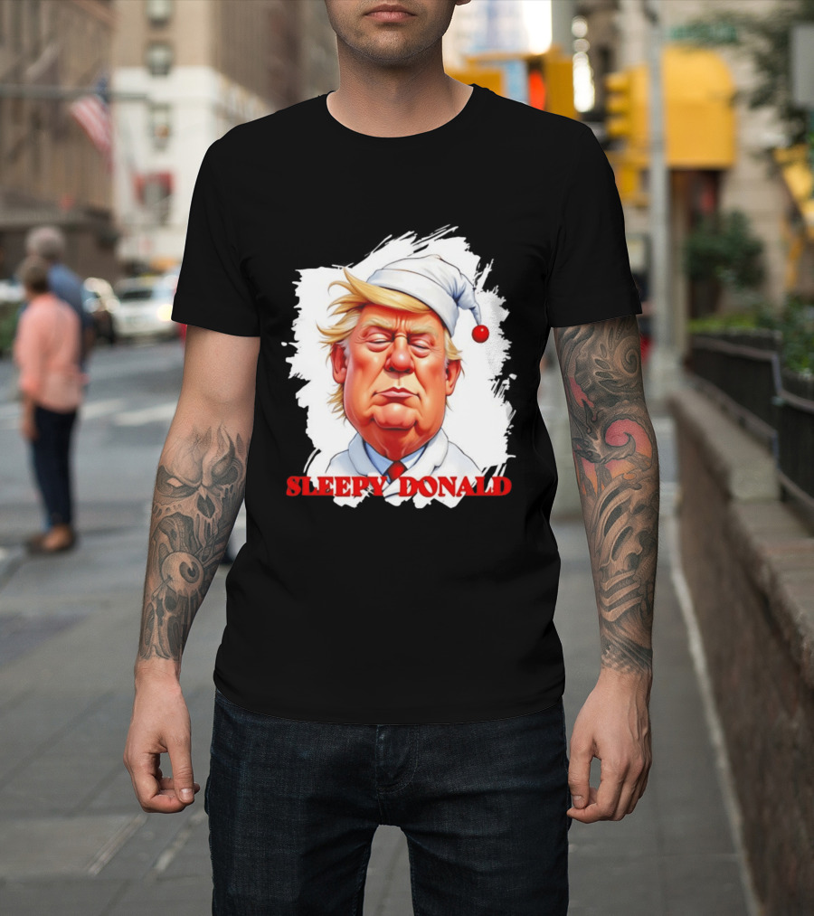 Sleepy Donald Trump In Pajama And Nightcap Cartoon T-Shirt