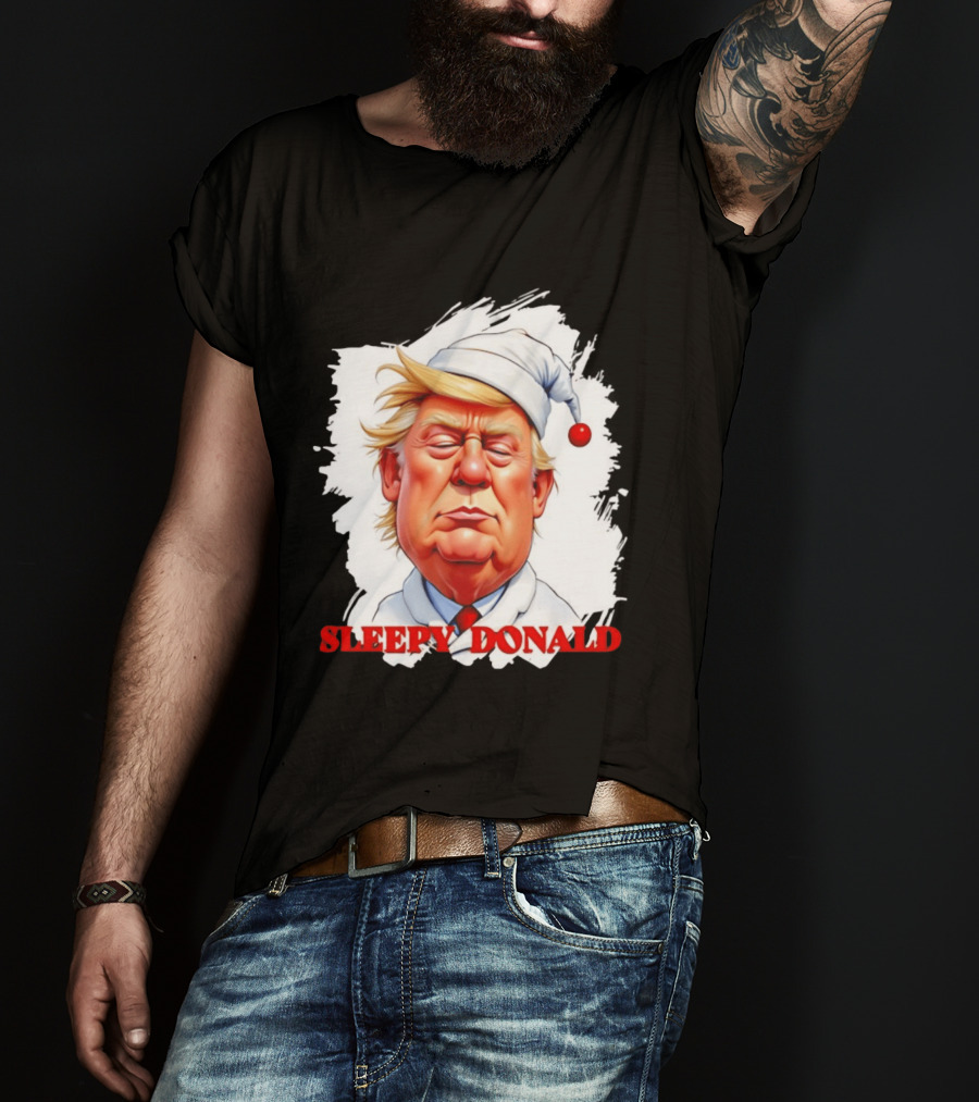 Sleepy Donald Trump In Pajama And Nightcap Cartoon T-Shirt
