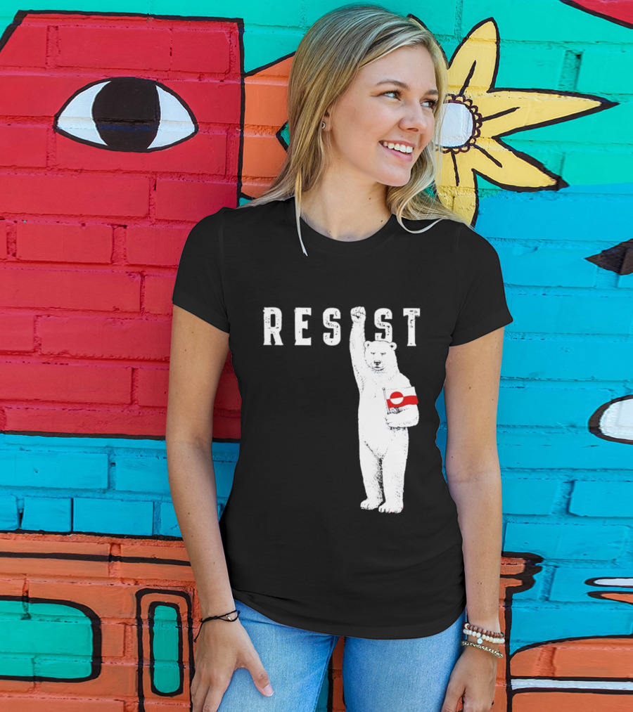 Resist Polar Bear Holding Greenland Flag T-Shirt
