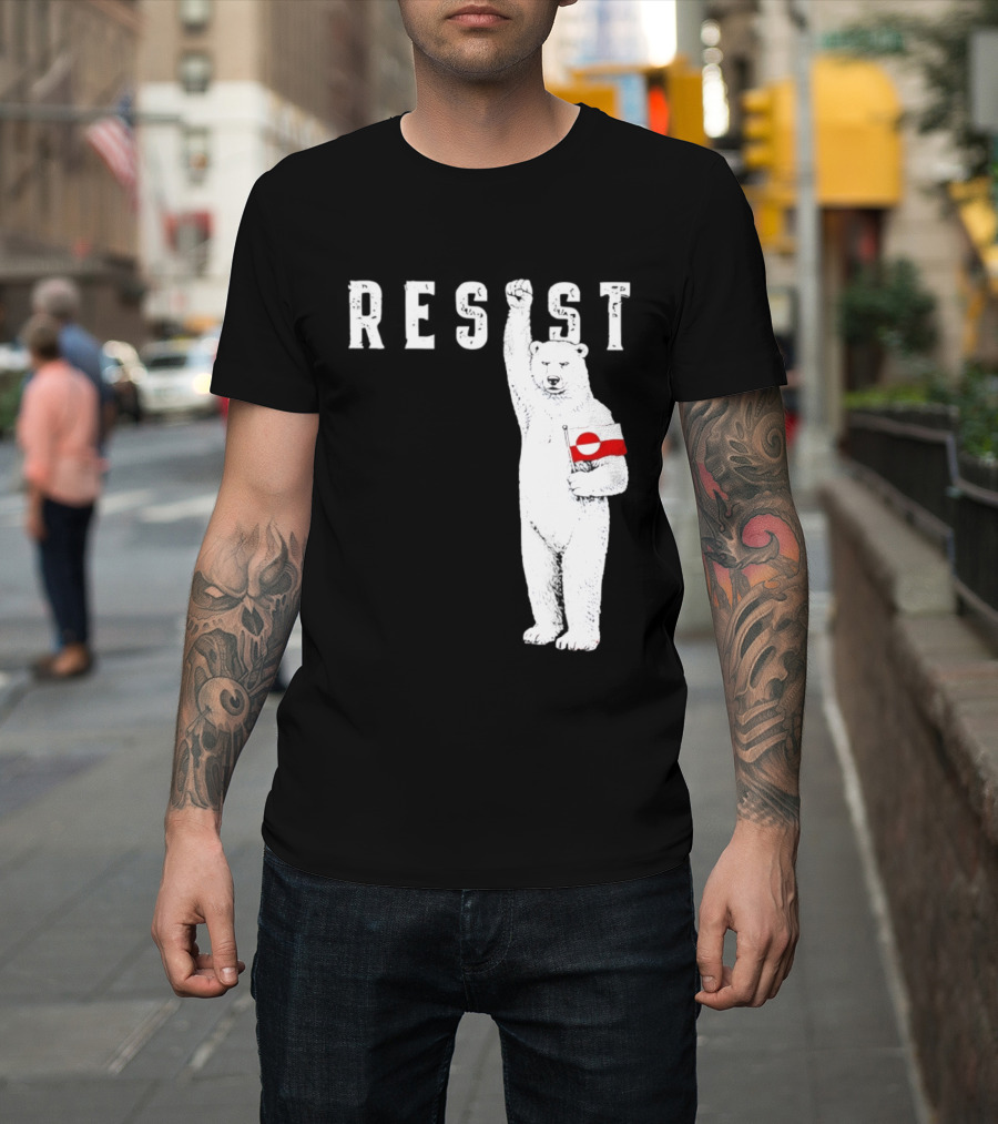 Resist Polar Bear Holding Greenland Flag T-Shirt
