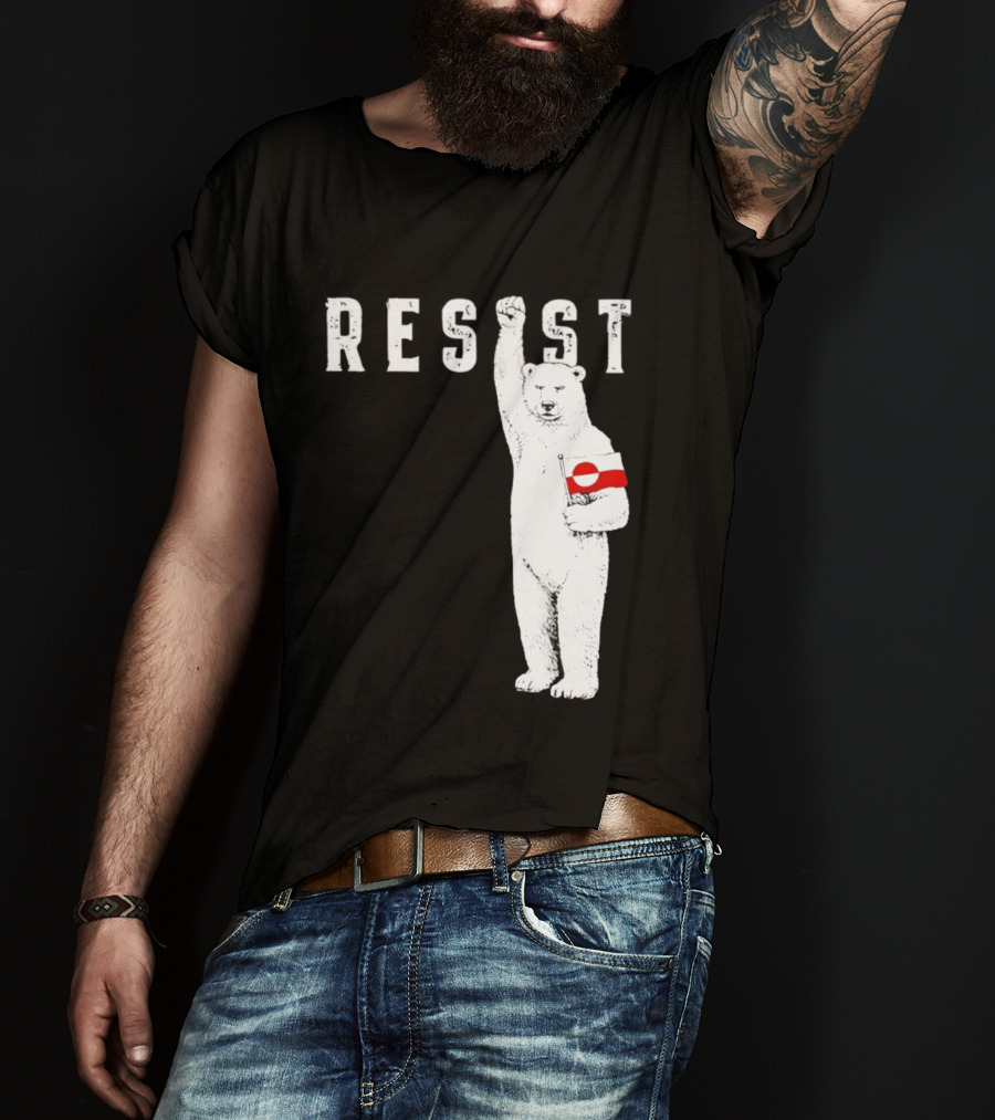 Resist Polar Bear Holding Greenland Flag T-Shirt