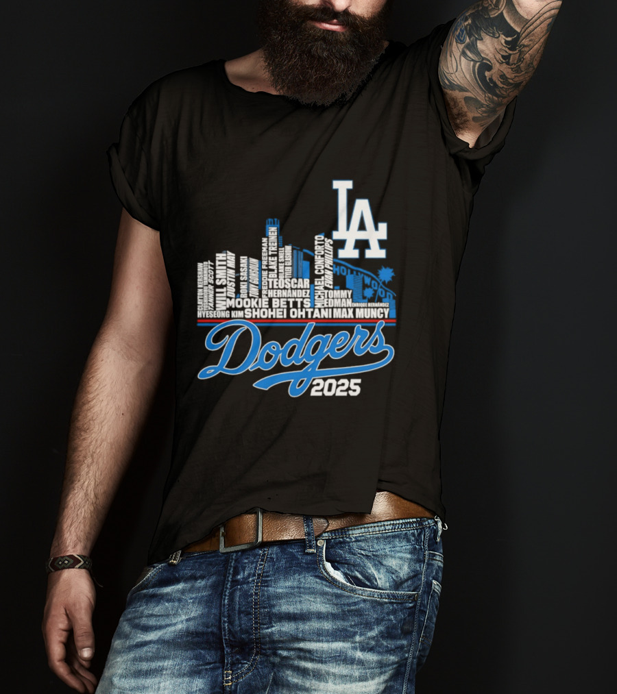 Los Angeles Dodgers 2025 City Skyline Name Players T-Shirt