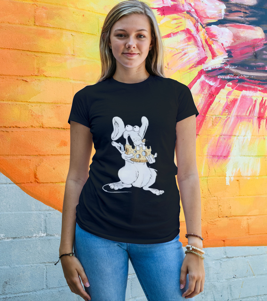 Cartoon Mouse Enjoying Swiss Cheese T-Shirt
