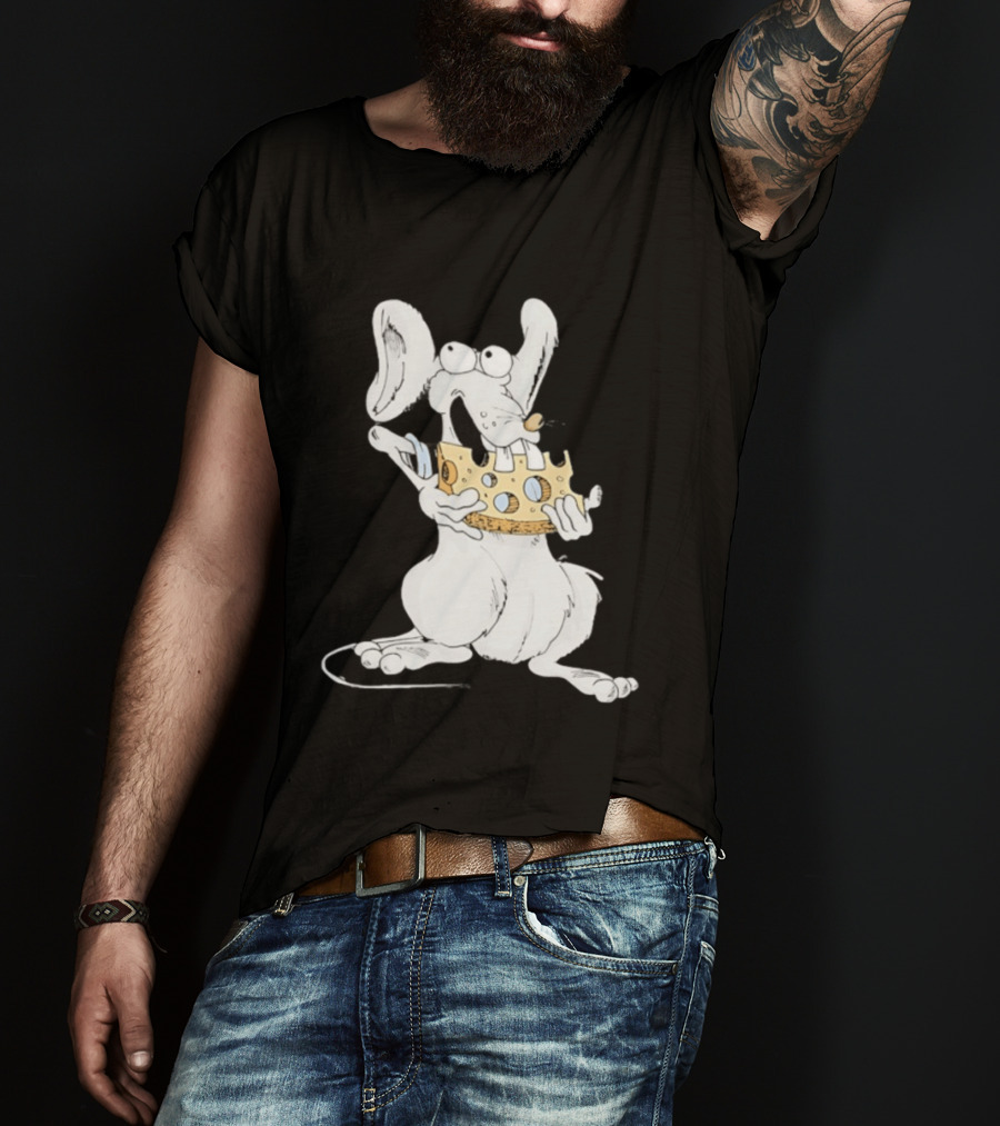 Cartoon Mouse Enjoying Swiss Cheese T-Shirt