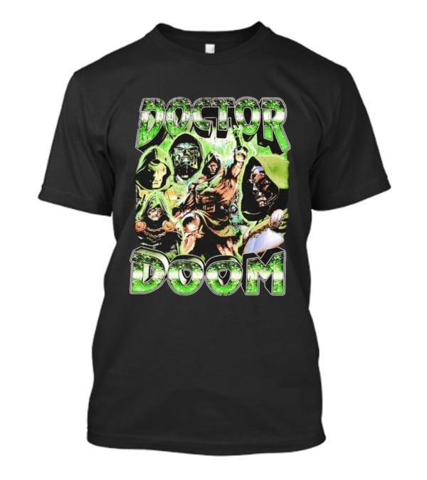Doctor Doom 90s Bootleg Rap Vintage Style Green Comic Collage T-Shirt