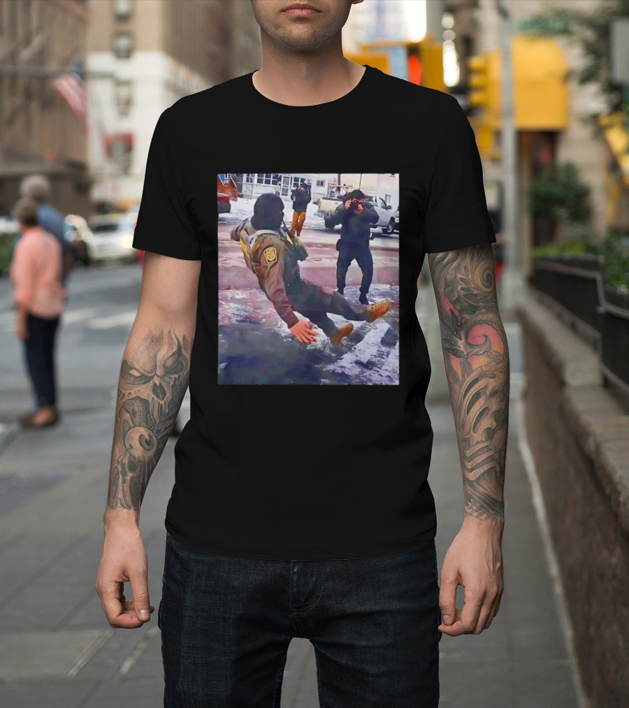 ICE Agent Slipping On Ice Captured In Epic Photo Moment T-Shirt