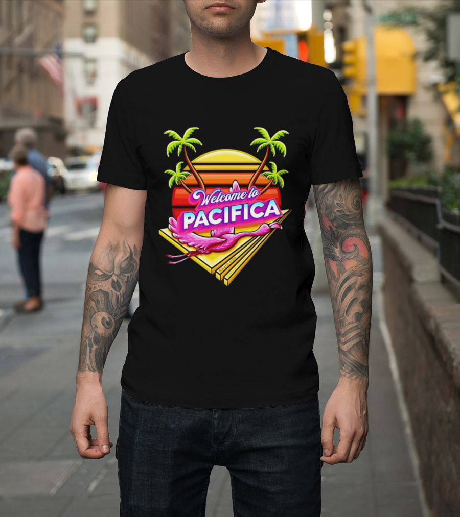 Welcome To Pacifica Flamingo Sunset Palms T-Shirt