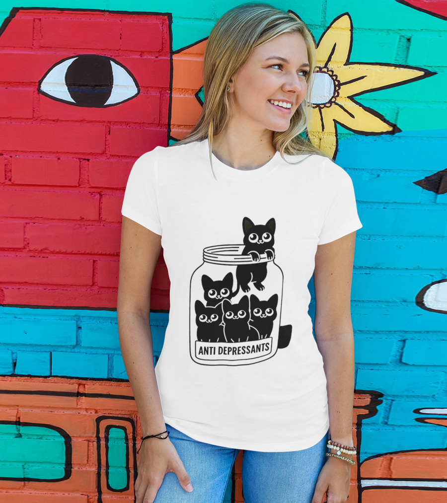 Anti Depressants Cat Jar With Cute Kittens T-Shirt