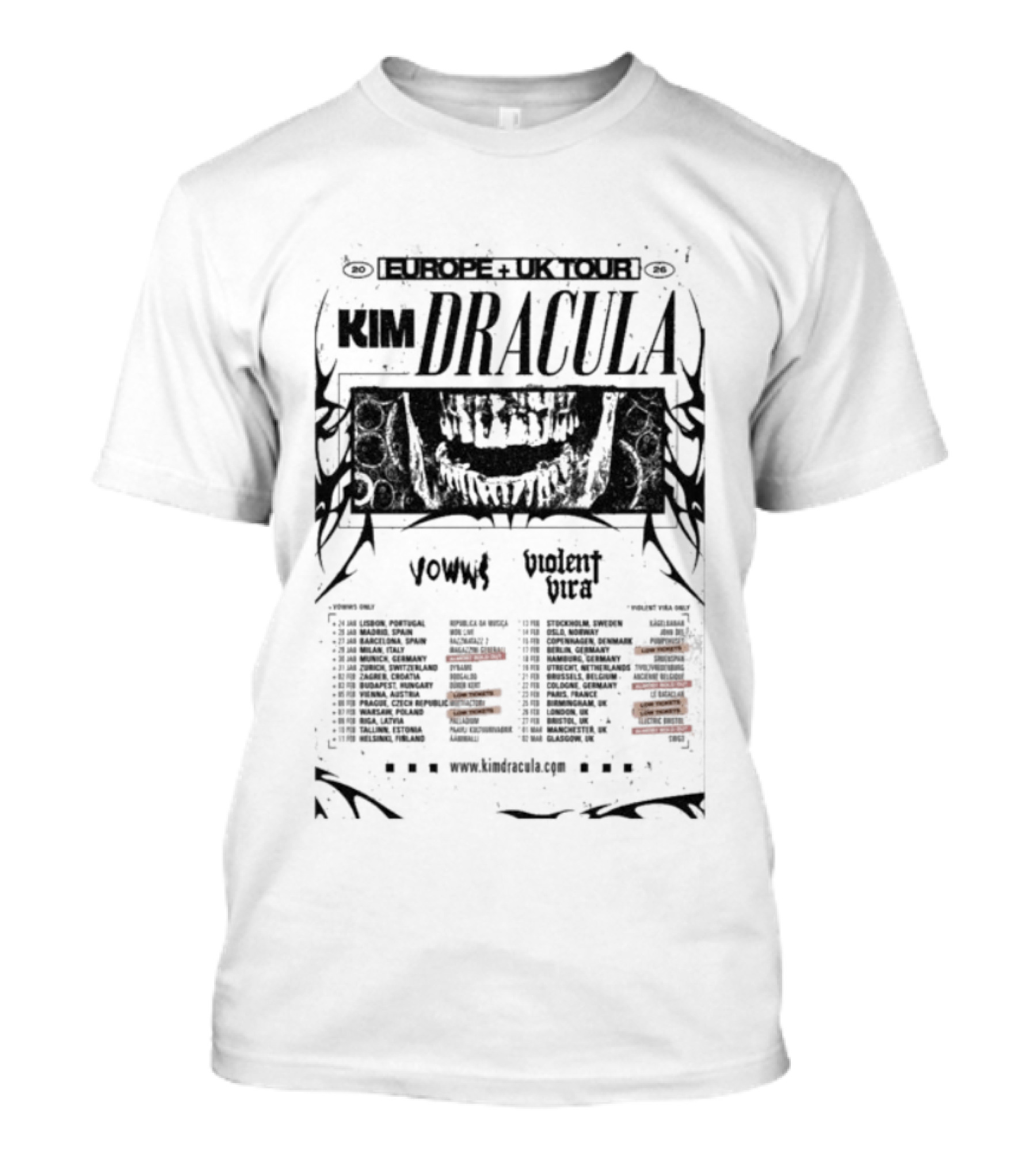 Kim Dracula Vows Europe UK 2026 Tour T-Shirt