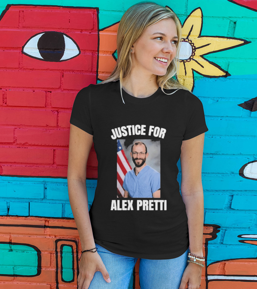 Justice For Alex Pretti American Flag Support T-Shirt