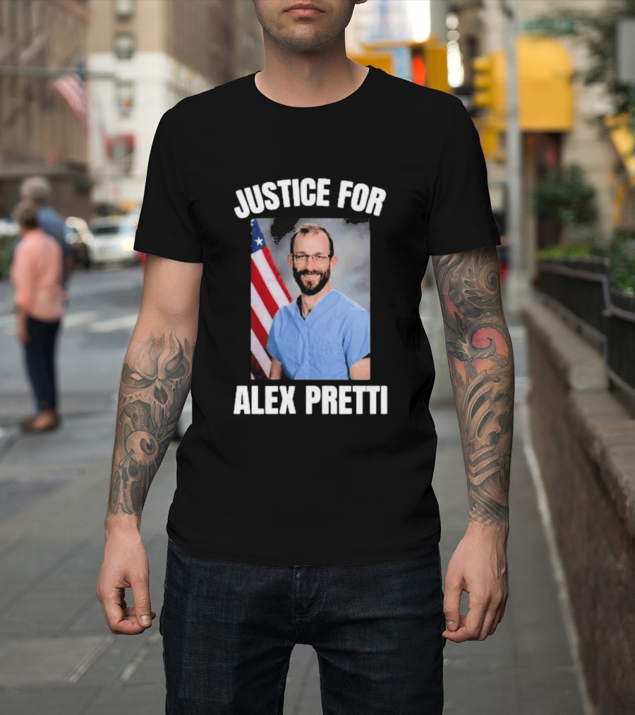 Justice For Alex Pretti American Flag Support T-Shirt